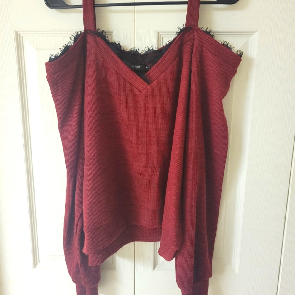 Shein 2XL Eyelash Lace Trim Sweater